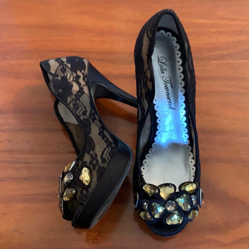 Black lace heels